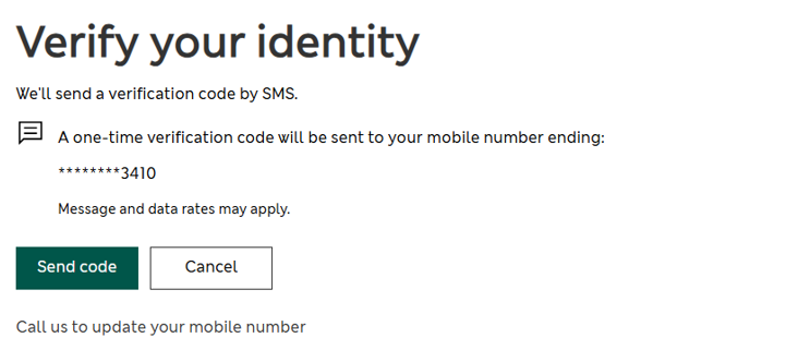Verify identity screen from Internet Banking